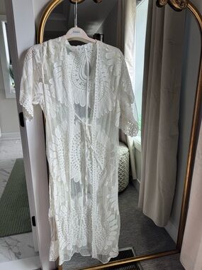 Sheer Crochet Lace Cover-Up in white